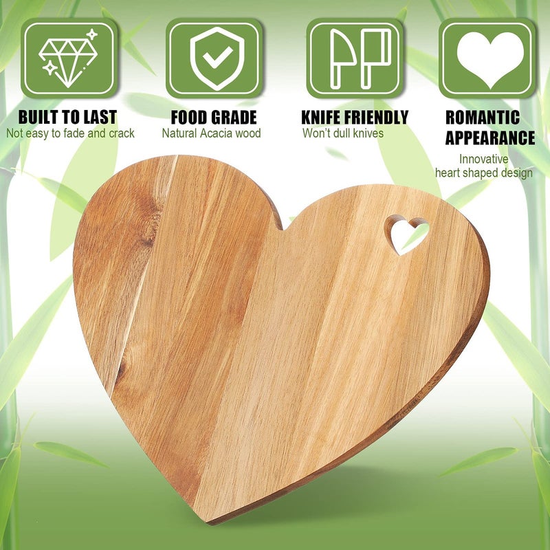 Patelai Valentine's Day Gifts Heart Shaped Cutting Board Acacia Wood Bread Cheese Serving Platter Serving Charcuterie Board for Meat Cheese and Vegetables(Heart Hole Style) - Image 3