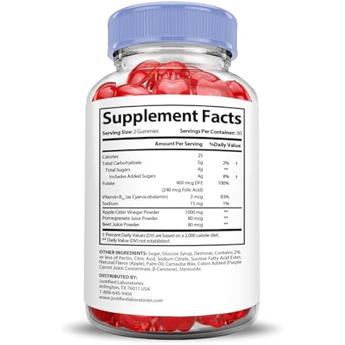 Justified Laboratories (2 Pack Microbio Keto ACV Gummies Advanced Formula 1000MG Micro Bio Keto Gummies Apple Cider Vinegar Formulated with Pomegranate Beet Juice Powder B12 Vegan Non GMO120 Gummys - Image 2