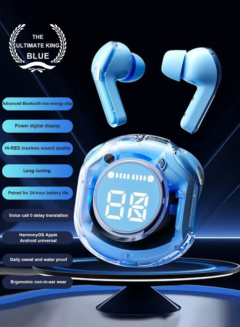 سماعات أذن لاسلكية فاخرة، مظهر شفاف مع شاشة LED وحافظة شحن، سماعات أذن بلوتوث 5.3 مع ميكروفون للهاتف والكمبيوتر اللوحي والكمبيوتر المحمول والرياضة، سماعات رأس عالية الجودة - Image 2
