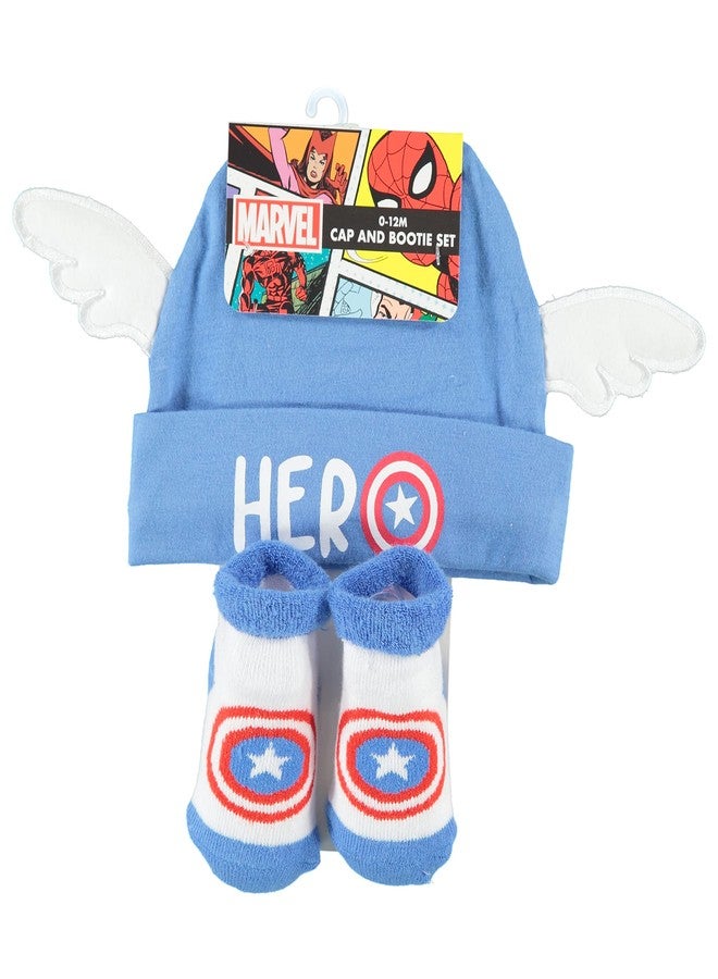 Captain America طقم قبعة وجوارب للأولاد من كابتن أمريكا - طقم هدايا مع قبعة وجوارب (أزرق/أحمر/أبيض، من 0 إلى 12 شهرًا) - Image 2