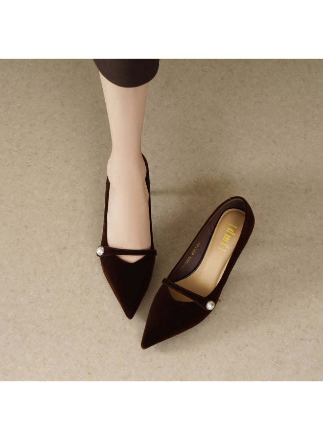 dme Demana Pearl-embellished Suede Women's Loafers High-end Commuter Versatile Work Shoes - Image 1