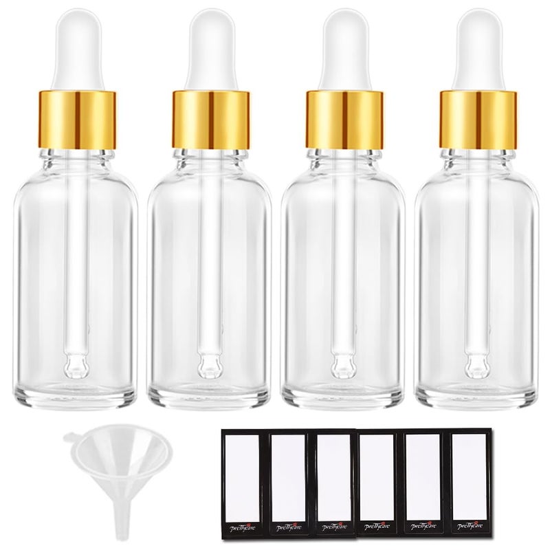 PrettyCare 2 oz Dropper Bottles 4 Pack Clear Glass Bottles 60ml with Golden Caps 12 Labels Funnel Measured PipettesEmpty Tincture for Essential Oils Skincare - Image 3
