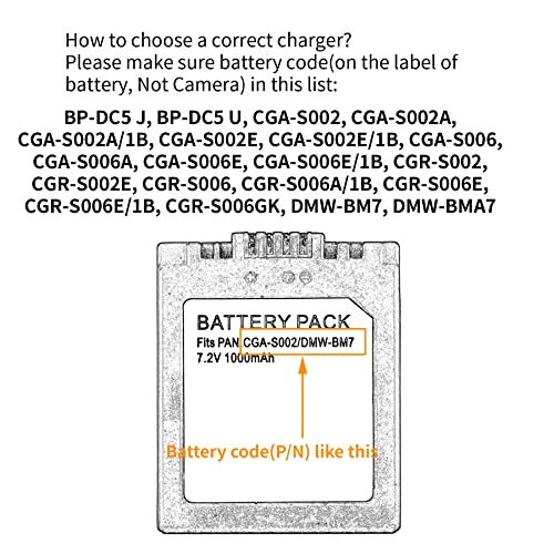Norifon CGA-S002 USB Charger for Panasonic Lumix DMC-FZ15, DMC-FZ18, DMC-FZ2, DMC-FZ20, DMC-FZ28, DMC-FZ3, DMC-FZ30, DMC-FZ35, DMC-FZ38, DMC-FZ4, DMC-FZ5, DMC-FZ7, DMC-FZ8 Camera and More - Image 3