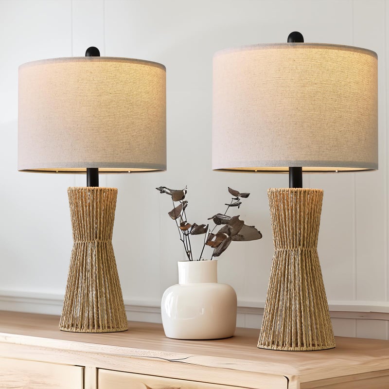 OYEARS 225 Table Lamps for Living RoomBoho Lamps Set of 2 for Bedrooms Bedside Lamp for Nightstands Rattan Lamp Farmhouse Table Lamp for Room Decor End Table Retro BrownNot Include Bulbs