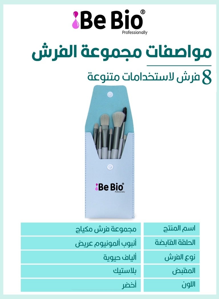 Be Bio Professionally Mini Makeup Brush Set – 8 Pieces with Bionic Fiber Brushes & Luxury Leather Storage Case - Image 3
