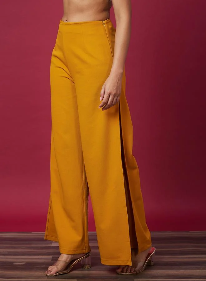 globus Globus Solid High-Rise Side Slit Loose Fit Trousers