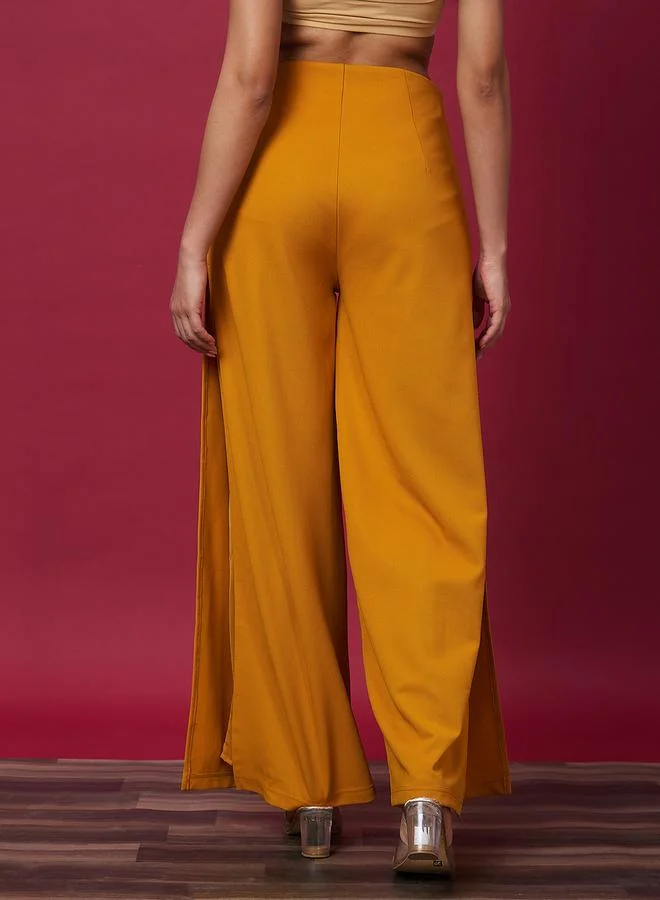 globus Globus Solid High-Rise Side Slit Loose Fit Trousers