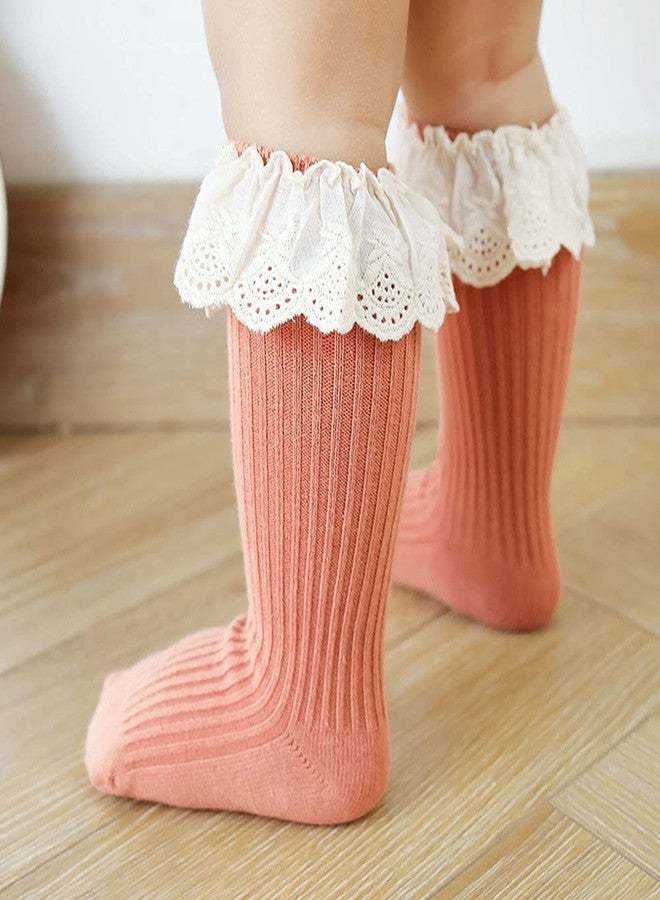 Azonee Baby Girls Knee High Socks Toddlers Newborn Infant Bow Princess Dress Dance Knit Socks Tube Ruffled Uniform Stockings, 5 Pairs, Multicolor, 1-3 Years, multi, Multicolor, 1-3 Years - Image 3