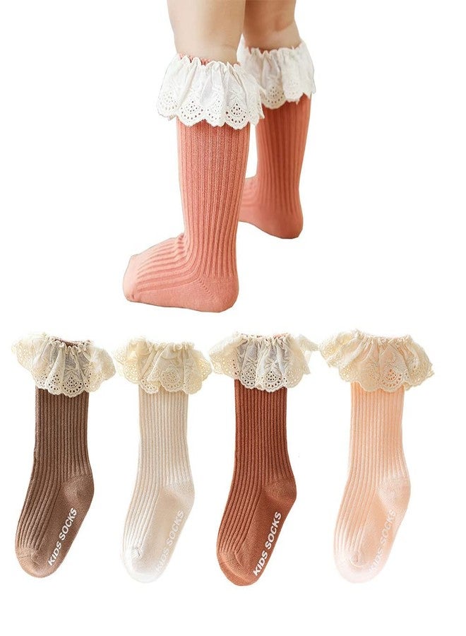 Azonee Baby Girls Knee High Socks Toddlers Newborn Infant Bow Princess Dress Dance Knit Socks Tube Ruffled Uniform Stockings, 5 Pairs, Multicolor, 1-3 Years, multi, Multicolor, 1-3 Years - Image 1