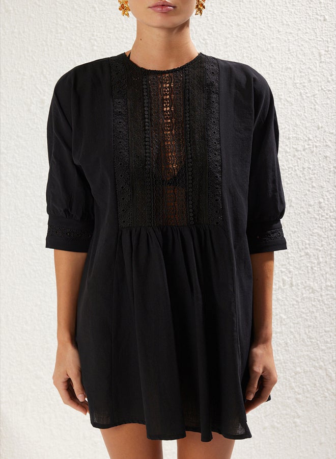 trendyol Black*001 Plain Regular Midi Woven Lace Detail 100% Cotton Dress - Image 3