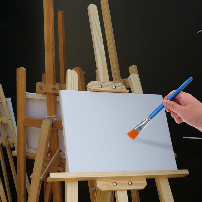 مجموعة من 12 فرشاة نايلون مسطحة للرسم بالأكريليك والزيت، بمقبض قصير بلون أزرق لؤلؤي، مناسبة للمبتدئين في مشاريع الحرف اليدوية والفنون - Image 5