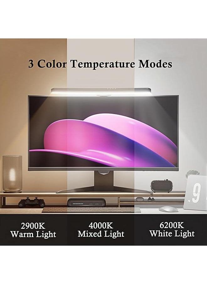 شريط إضاءة شاشة الألعاب مع إضاءة خلفية RGB للعناية بالعين بدون وهج شاشة LED بـ 3 درجات حرارة ألوان وتحكم باللمس قابل للتعتيم لألعاب الكمبيوتر والمكتب والحفلات التعليمية المنحنية
