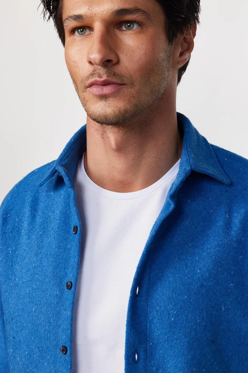 تودورس Slim Fit Slim Fit Plain Winter Lumberjack Saks Blue Men's Shirt