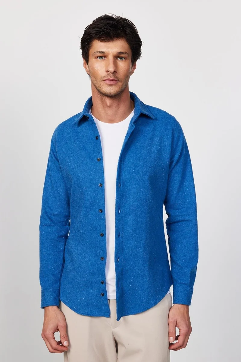 تودورس Slim Fit Slim Fit Plain Winter Lumberjack Saks Blue Men's Shirt
