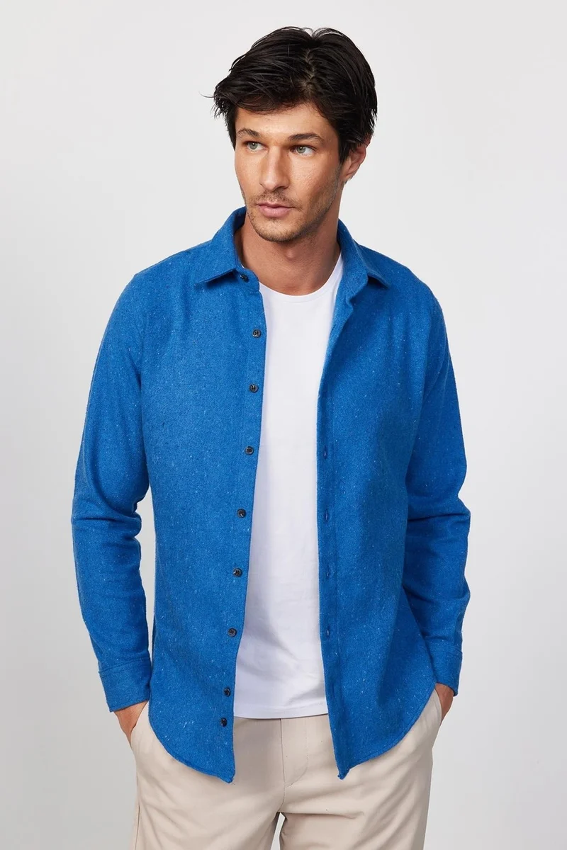 تودورس Slim Fit Slim Fit Plain Winter Lumberjack Saks Blue Men's Shirt