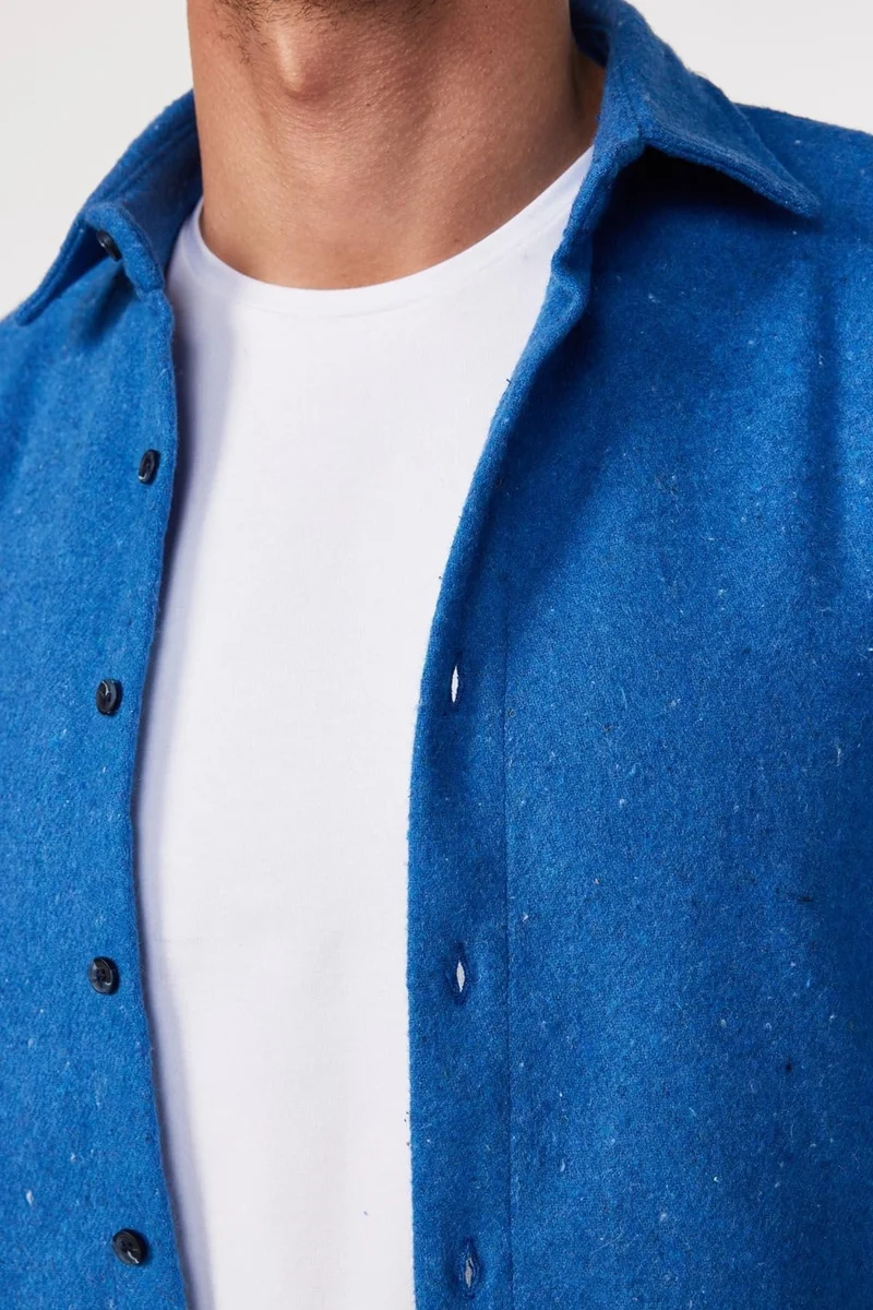 تودورس Slim Fit Slim Fit Plain Winter Lumberjack Saks Blue Men's Shirt