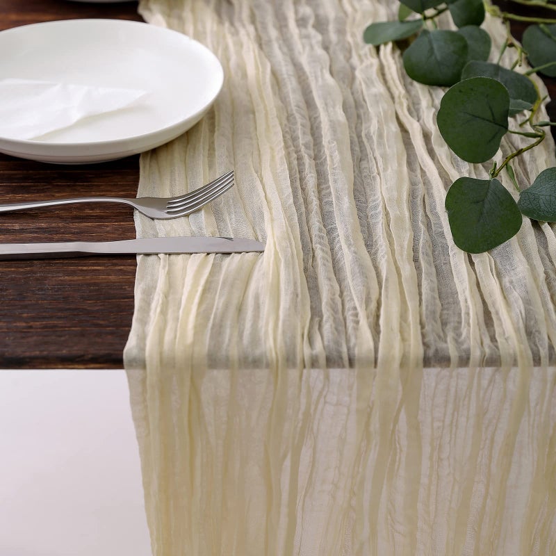 DOLOPL Cream Cheesecloth Table Runner 133ft Boho Gauze Cheese Cloth Table Runner Rustic Sheer Runner 160inch Long for Wedding Bridal Baby Shower Birthday Party Cake Table Decorations
