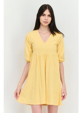 MANGO Women Solid Midi Causal Dress, Peach  - Image 1
