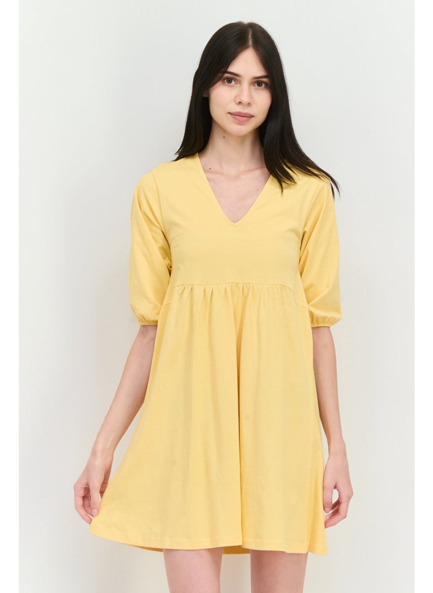 MANGO Women Solid Midi Causal Dress, Peach  - Image 1