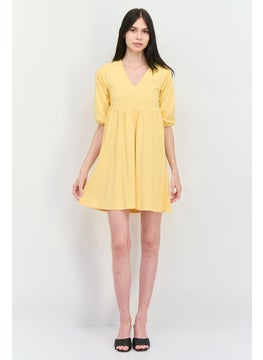 MANGO Women Solid Midi Causal Dress, Peach  - Image 4