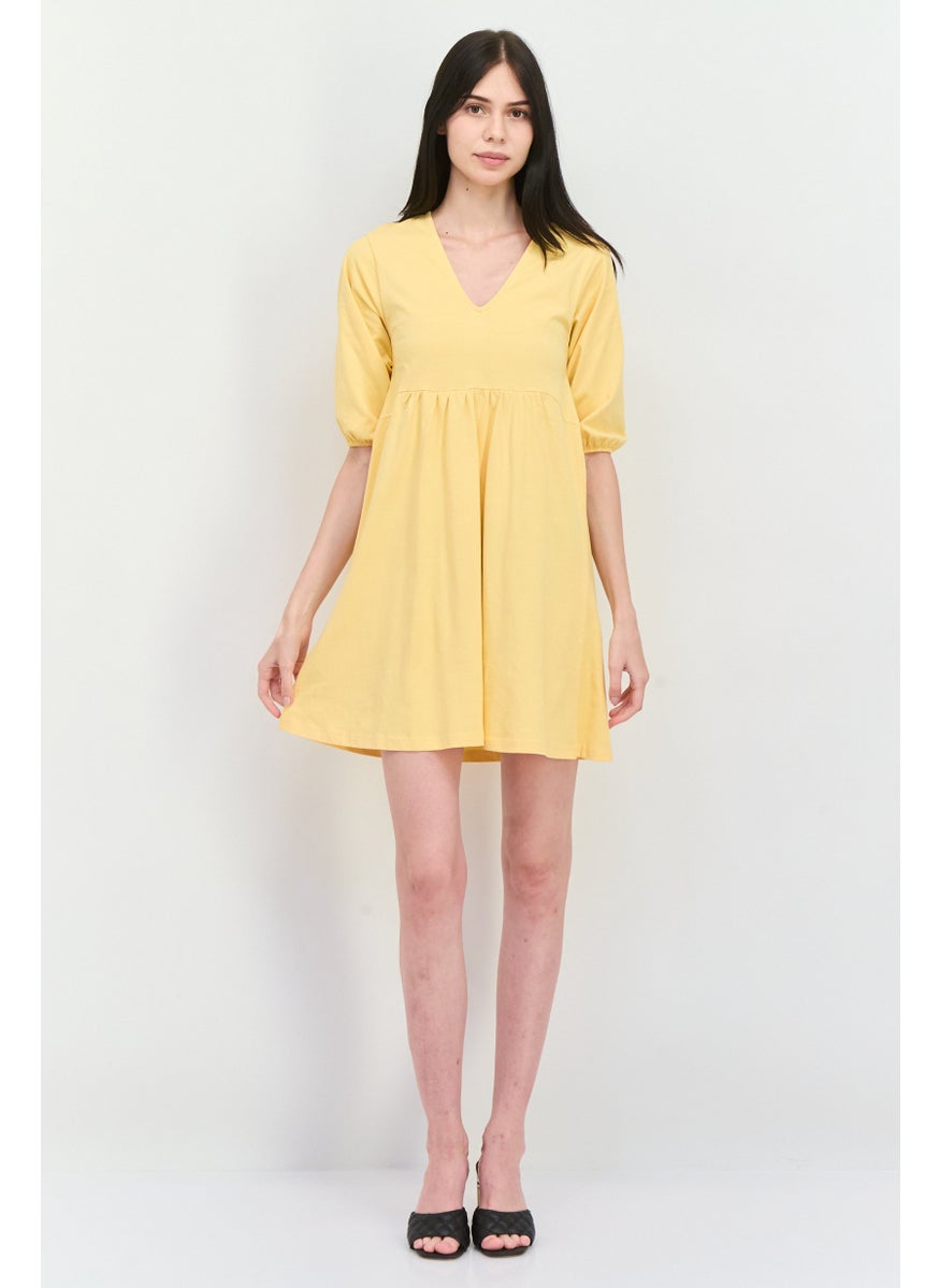 MANGO Women Solid Midi Causal Dress, Peach  - Image 4