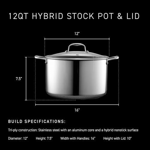 HexClad Hybrid Nonstick 12-Quart Stockpot with Tempered Glass Lid, Stay-Cool Handles, Dishwasher-Friendly, Oven-Safe Up to 900°F, Induction Ready, Compatible with All Cooktops - Image 3