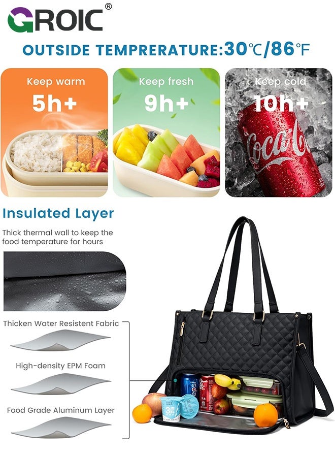 GROIC Lunch Tote Bag for Women,15.6 Inch Laptop Bag with Insulated Lunch Compartment,Laptop Work Bag,Crossbody and Shoulder Bag,Large Handbag with Purse for Business, Work - Image 2