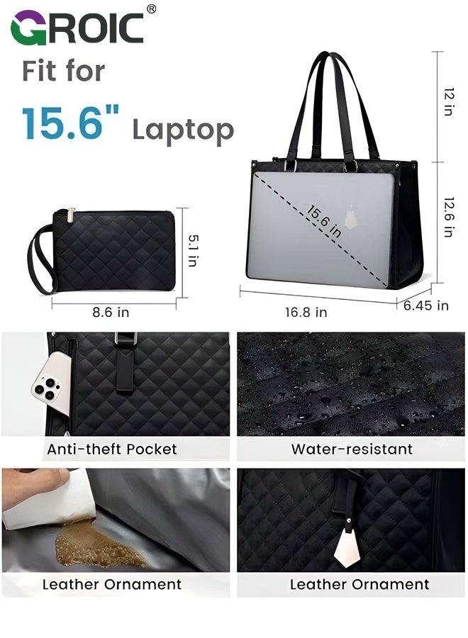GROIC Lunch Tote Bag for Women,15.6 Inch Laptop Bag with Insulated Lunch Compartment,Laptop Work Bag,Crossbody and Shoulder Bag,Large Handbag with Purse for Business, Work - Image 3