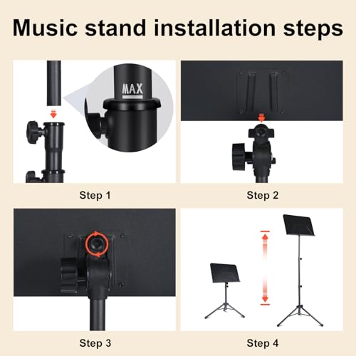 AODSK Sheet Music Stand,5 in 1 Dual-Use Folding Sheet Music Stand & Desktop Book Stand with Portable Carrying Bag & Music Sheet Clip Holder & Sheet Music Book(Black) (AS-M55) - Image 5