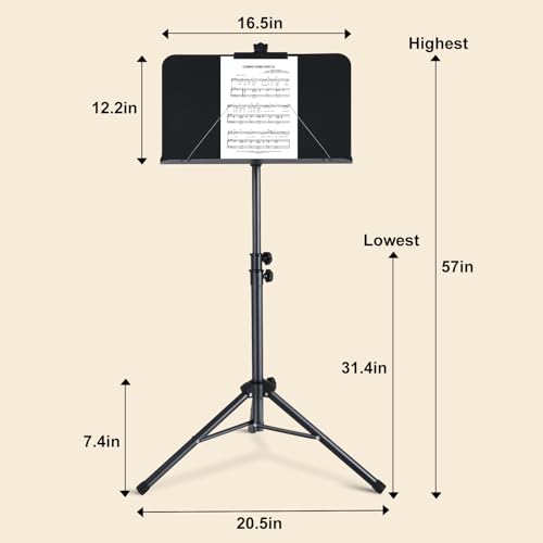 AODSK Sheet Music Stand,5 in 1 Dual-Use Folding Sheet Music Stand & Desktop Book Stand with Portable Carrying Bag & Music Sheet Clip Holder & Sheet Music Book(Black) (AS-M55) - Image 3