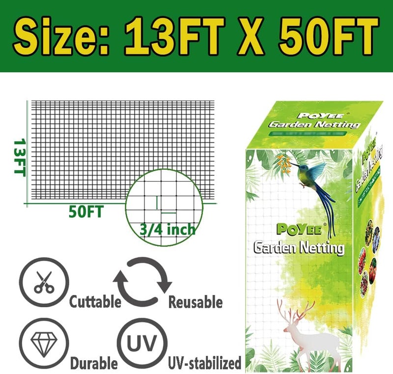 POYEE Bird Netting, 13x50FT Garden Netting for Fruit Trees Plants Strawberry Blueberry Bush Protection Anti Birds, Deers, Squirrels and Other Animals - Image 2