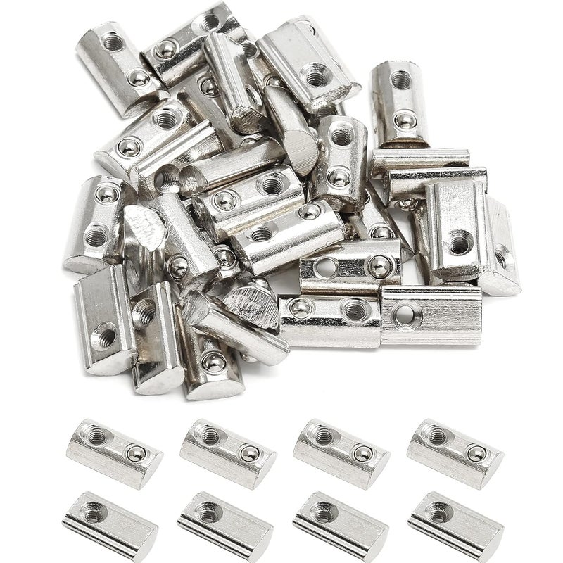 Rierdge 12 Pcs 3030 Series M6 Half Round Roll in Spring T Nuts, Roll in Spring Loaded T Nut for European Standard 30 Series 8mm T-Slot Aluminum Extrusion Profile - Image 1