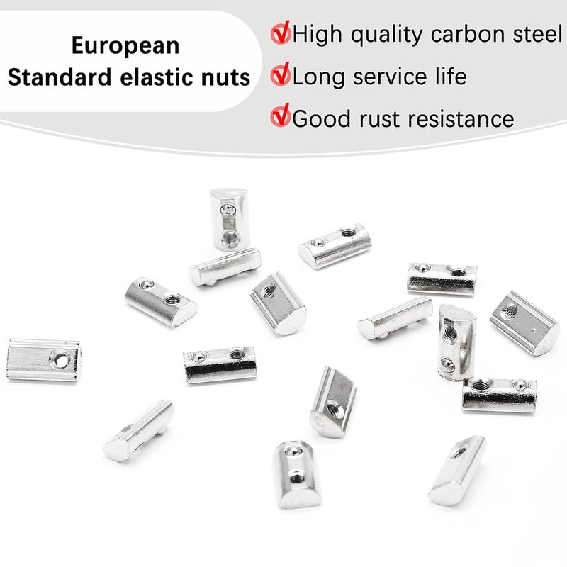 Rierdge 12 Pcs 3030 Series M6 Half Round Roll in Spring T Nuts, Roll in Spring Loaded T Nut for European Standard 30 Series 8mm T-Slot Aluminum Extrusion Profile - Image 3