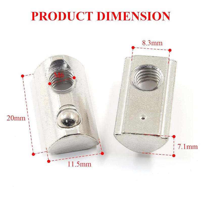 Rierdge 12 Pcs 3030 Series M6 Half Round Roll in Spring T Nuts, Roll in Spring Loaded T Nut for European Standard 30 Series 8mm T-Slot Aluminum Extrusion Profile - Image 2