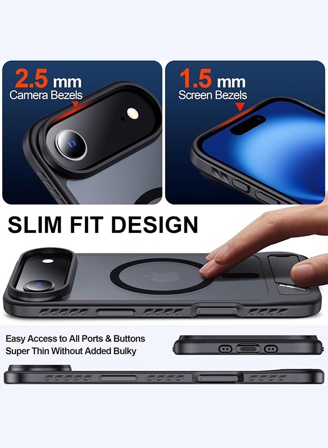 Magnetic Case for iPhone 17 Air, [Strong N52 Magnetic Compatibility][Military-Grade Shock Protection][Protective Corners][Adjustable Hidden Kickstand] Semi-Translucent Frosted Drop Protection Phone Case for iPhone 17 Air 6.5 inch, Black - Image 2