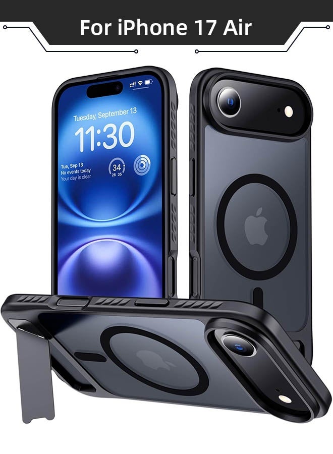 Magnetic Case for iPhone 17 Air, [Strong N52 Magnetic Compatibility][Military-Grade Shock Protection][Protective Corners][Adjustable Hidden Kickstand] Semi-Translucent Frosted Drop Protection Phone Case for iPhone 17 Air 6.5 inch, Black - Image 1