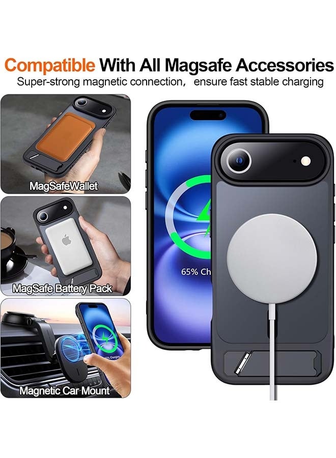 Magnetic Case for iPhone 17 Air, [Strong N52 Magnetic Compatibility][Military-Grade Shock Protection][Protective Corners][Adjustable Hidden Kickstand] Semi-Translucent Frosted Drop Protection Phone Case for iPhone 17 Air 6.5 inch, Black - Image 5