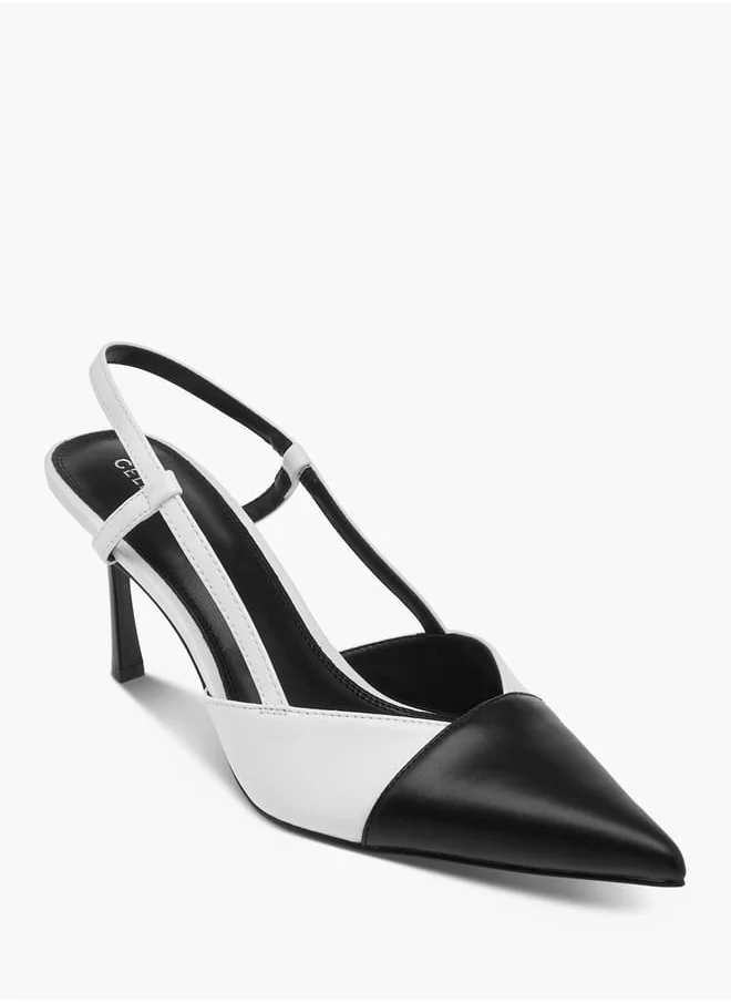 سيليست Women's Panelled Pointed Toe Slip-On Shoes with Stiletto Heels