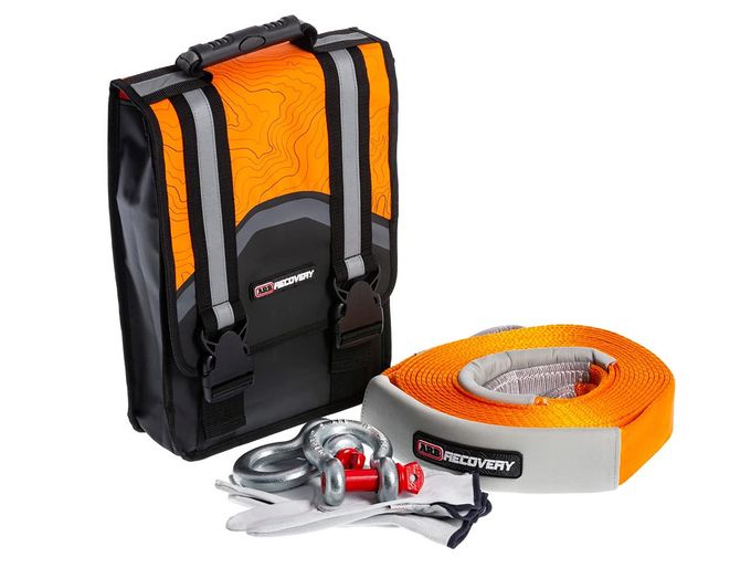 ARB Rk12A Weekender Recovery Offroad Accessory Kit For Stuck Vehicles With Snatch Tow Strap 17500 Lb + 2 D-Ring Shackles (4.75 Ton) + 2 Premium Recovery Leather Gloves+ Hi-Vis Orange Organizer Bag - Image 4