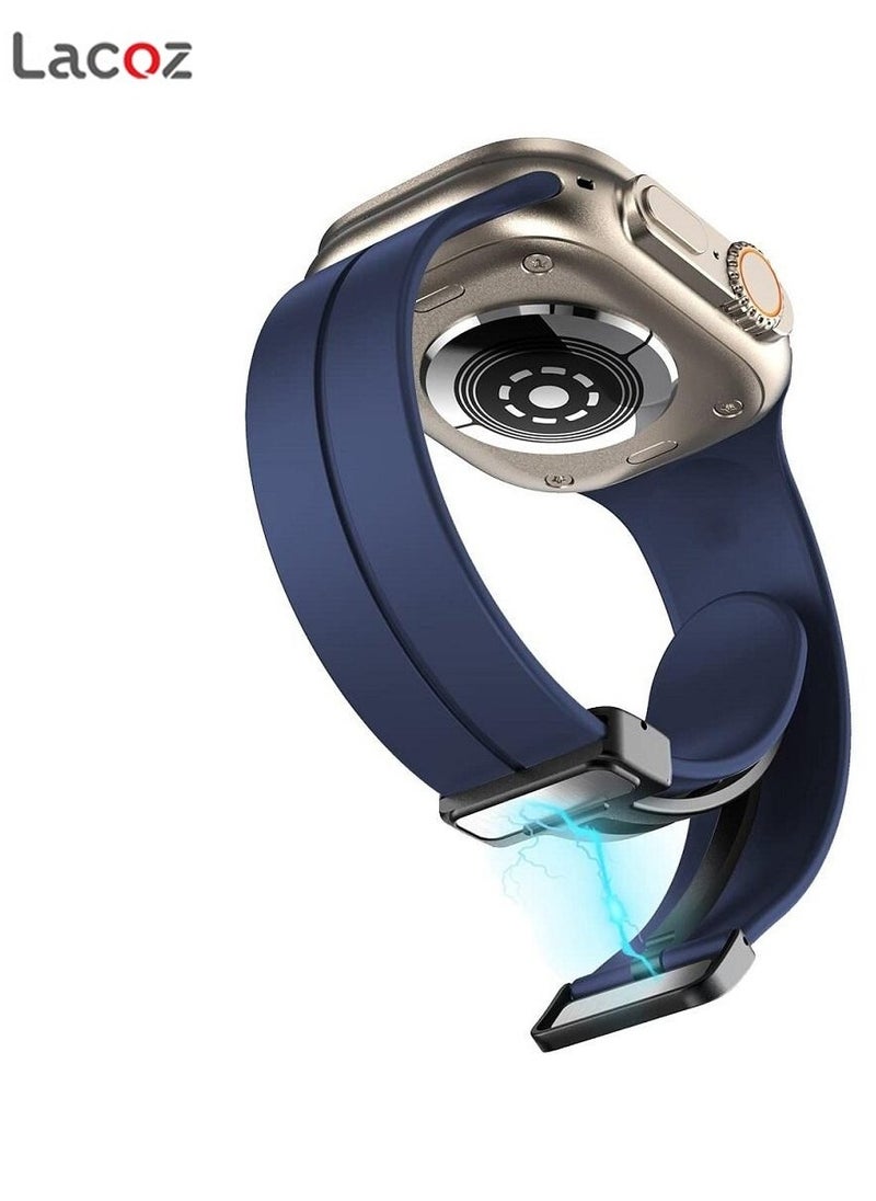 Lacoz - Lacoz High Quality Silicone Band iWatch Sports Strap with  Magnetic Lock for Apple Watch 44mm 45mm and Ultra 49mm 8 SE 7 6 5 Midnight Blue - Image 1