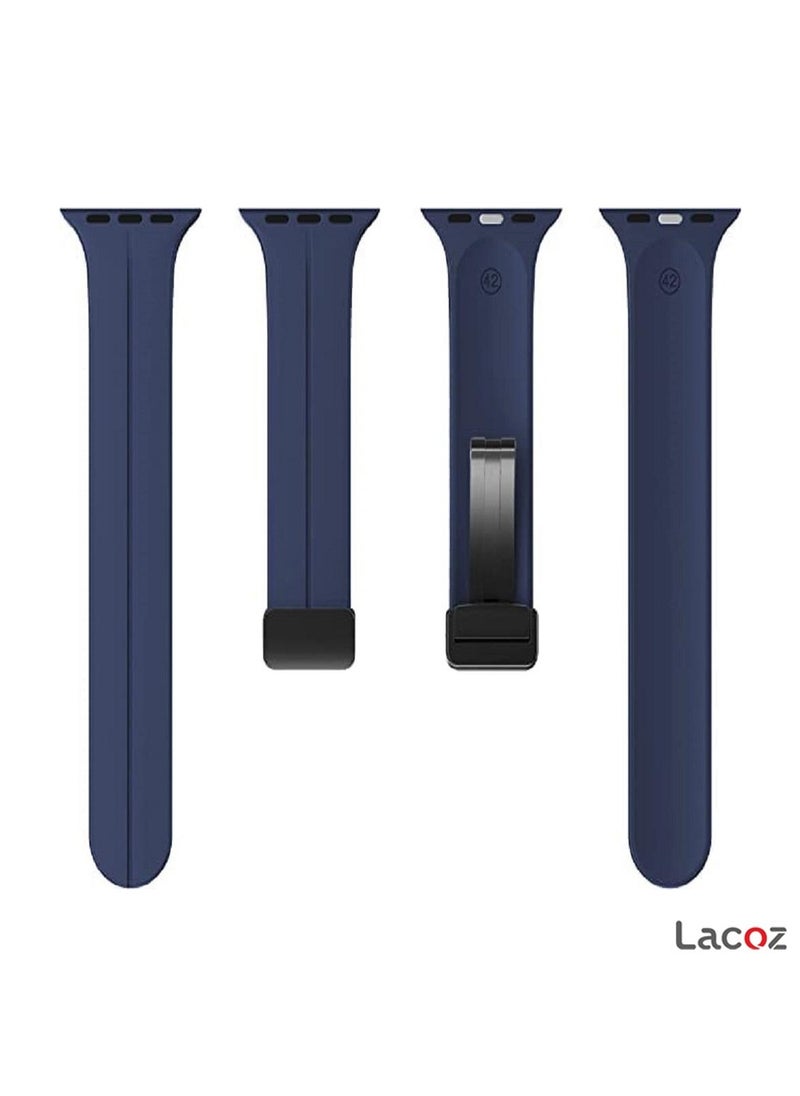 Lacoz - Lacoz High Quality Silicone Band iWatch Sports Strap with  Magnetic Lock for Apple Watch 44mm 45mm and Ultra 49mm 8 SE 7 6 5 Midnight Blue - Image 1