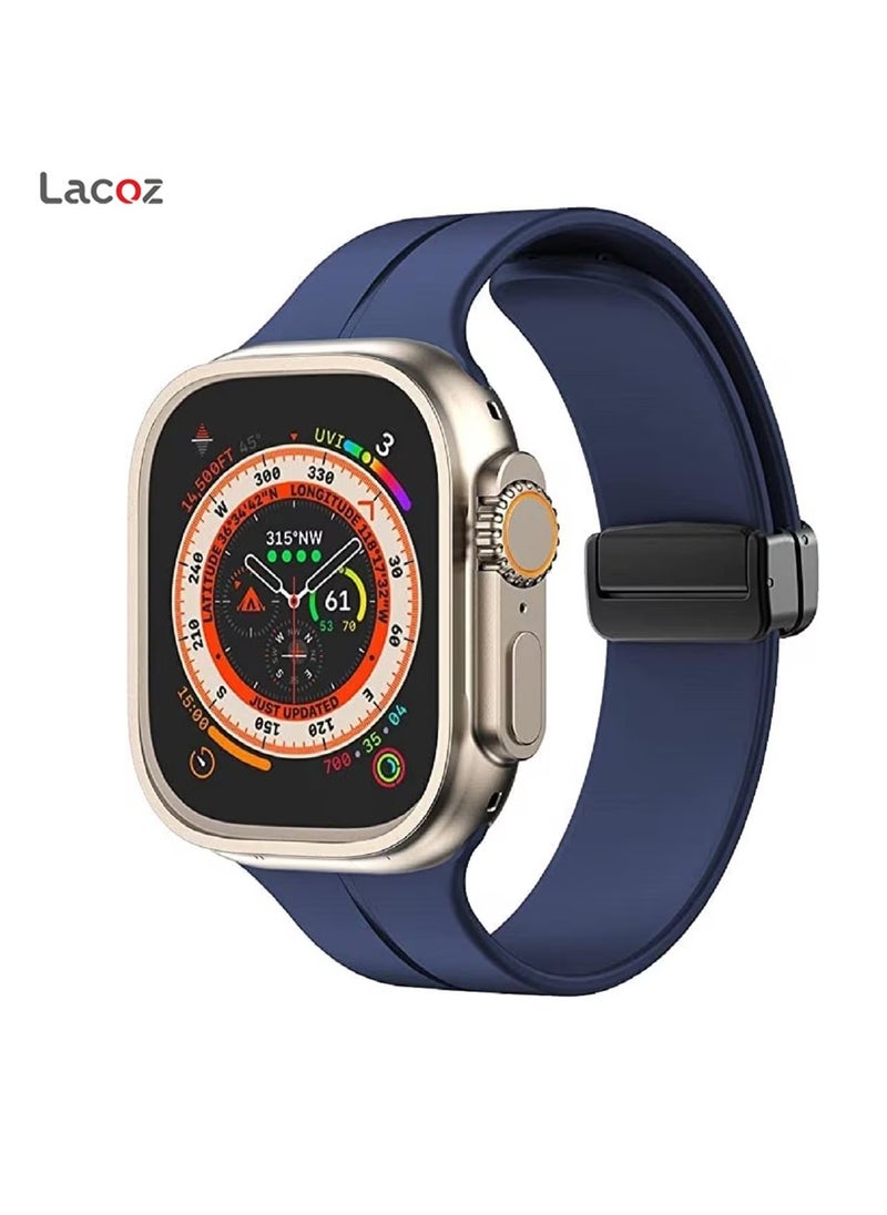 Lacoz - Lacoz High Quality Silicone Band iWatch Sports Strap with  Magnetic Lock for Apple Watch 44mm 45mm and Ultra 49mm 8 SE 7 6 5 Midnight Blue - Image 1