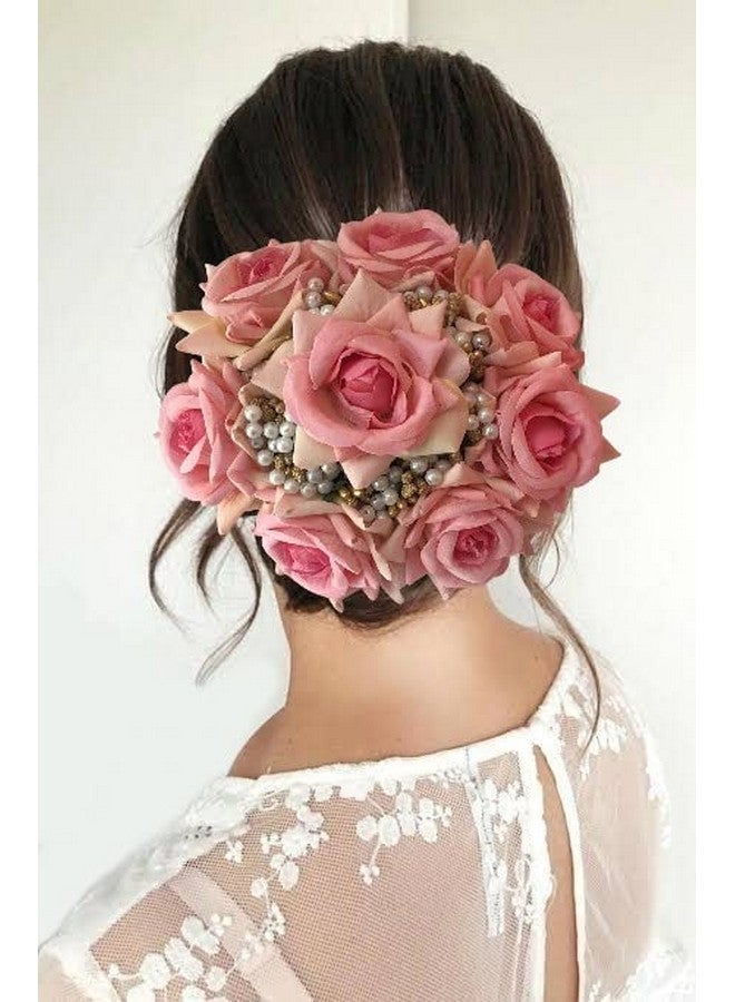Samyak Beautiful Bridal Big Sized Hair Bun Handmade Juda Bun for Wedding Party Artificial Flowers Based Jumbo Sized Hair Piece Accessory Set Juda Decoration (Baby Pink) - Image 1