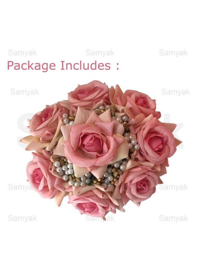Samyak Beautiful Bridal Big Sized Hair Bun Handmade Juda Bun for Wedding Party Artificial Flowers Based Jumbo Sized Hair Piece Accessory Set Juda Decoration (Baby Pink) - Image 3