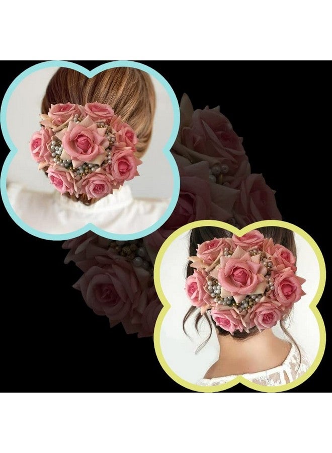 Samyak Beautiful Bridal Big Sized Hair Bun Handmade Juda Bun for Wedding Party Artificial Flowers Based Jumbo Sized Hair Piece Accessory Set Juda Decoration (Baby Pink) - Image 4