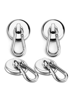 KASTWAVE Carabiner Magnetic Hooks, KASTWAVE 100LBS Strong Heavy Duty Neodymium Magnet Hooks with Swivel Carabiner Hook, Great for Your Kitchen, Refrigerator and Other Magnetic Surfaces (4 Pack) Silvery  - Image 1