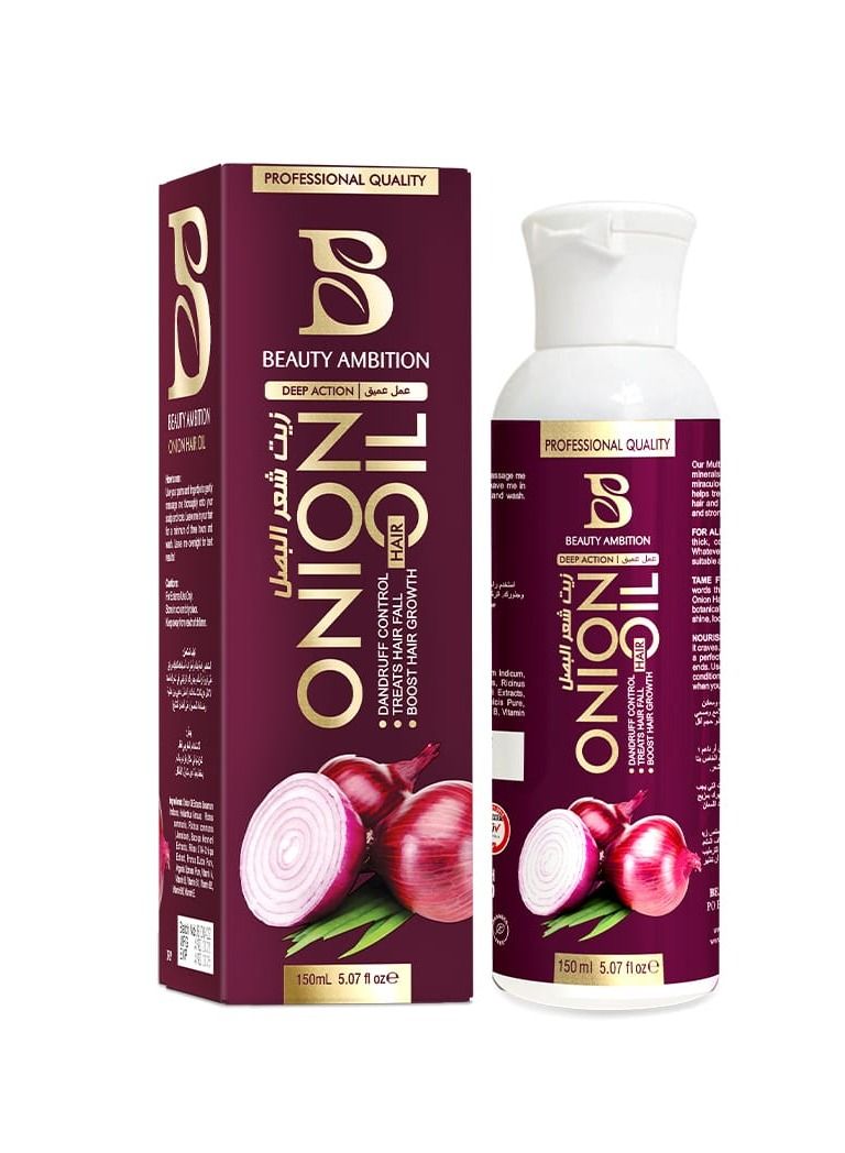 Onion Oil Organic Hair Oil for Stimulating Growth and Thickness, Nourishing Dry and Damaged Hair and Scalp, Non-Sticky, Non-Greasy Formula, Suitable for All Hair Types, 150ml
