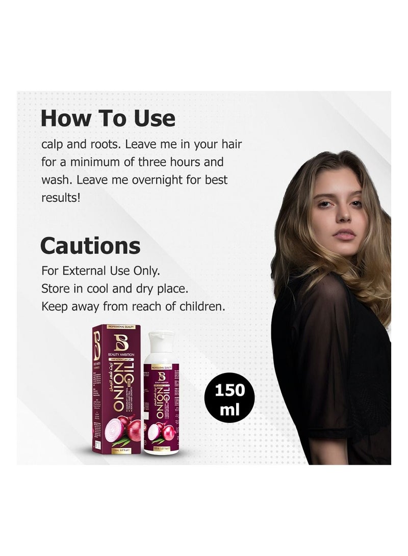 Onion Oil Organic Hair Oil for Stimulating Growth and Thickness, Nourishing Dry and Damaged Hair and Scalp, Non-Sticky, Non-Greasy Formula, Suitable for All Hair Types, 150ml