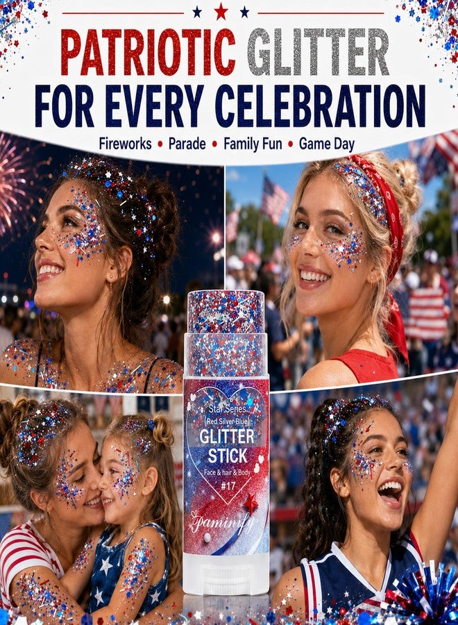Paminify Red White Blue Hair Glitter Stick,4th of July Patriotic America Stripe Star Face Body Glitter,Fourth of July Accessories,Independence Day Waterproof Cheer Glitter Makeup for Women - Image 5
