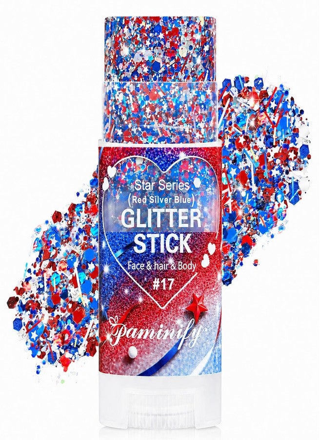 Paminify Red White Blue Hair Glitter Stick,4th of July Patriotic America Stripe Star Face Body Glitter,Fourth of July Accessories,Independence Day Waterproof Cheer Glitter Makeup for Women - Image 1